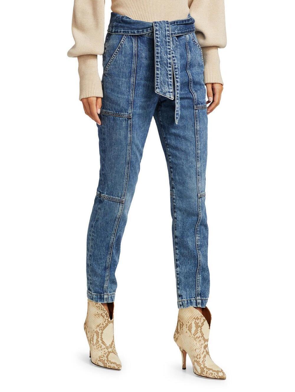 Jonathan Simkhai Henley Paperbag Tie Waist High Rise Designer Jeans 31 USA